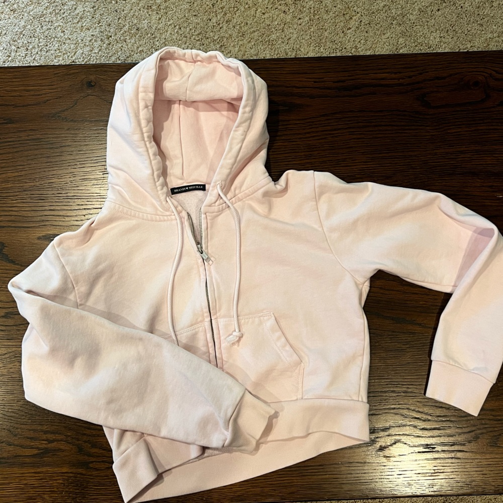 Light Pink Brandy cropped Zip-Up Hoodie